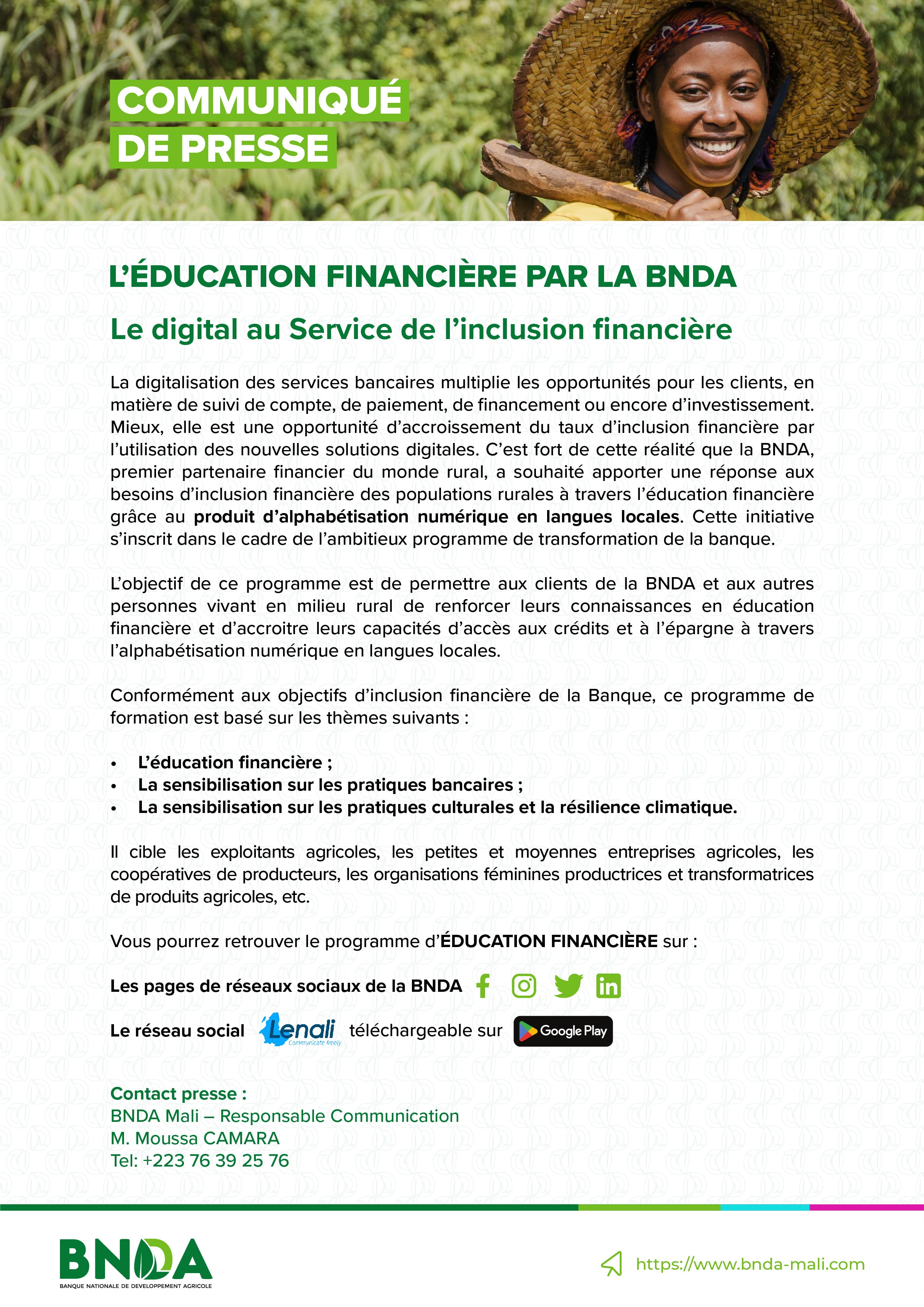 La BNDA lance son programme d'EDUCATION FINANCIERE