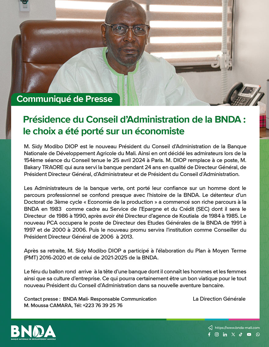 Conseil d'Administration: M. Sidy Modibo DIOP est le nouveau Président